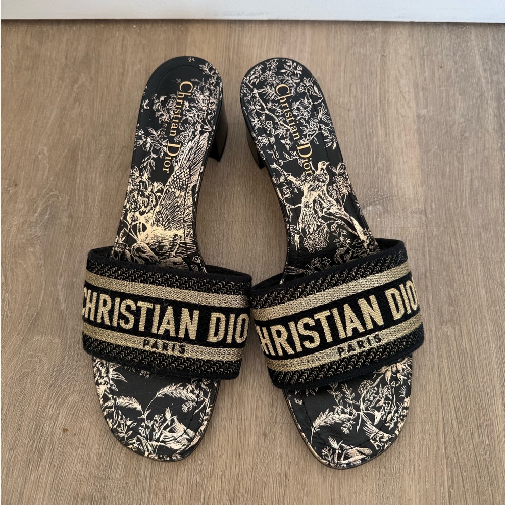 Christian Dior Canvas Lurex Embroidered Dway 40mm Slide Sandals